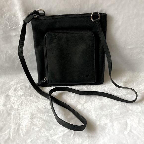 Black Fossil Pebble Leather Crossbody Purse Bag - Picture 1 of 7
